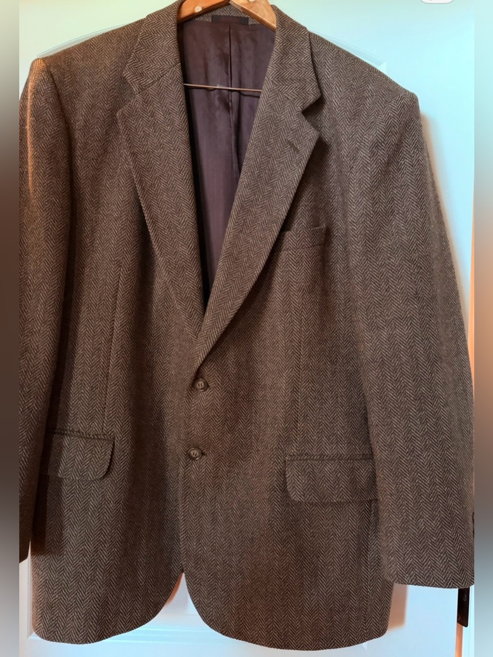 Men's Brown Herringbone Wool Sport Blazer Jacket Sz 46R Earthy Professional Dad